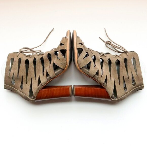 MIA Military Green Suede Leather Peep Toe Cutout Lace-up Heels Bootie Shoes 6 - Picture 11 of 16